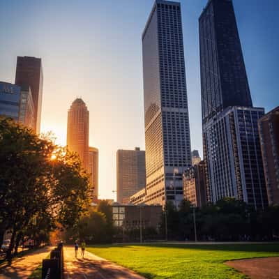 Sunset jogging in Chicago, USA