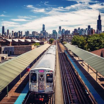 Chicago Skyline from Ashland CTA station, USA