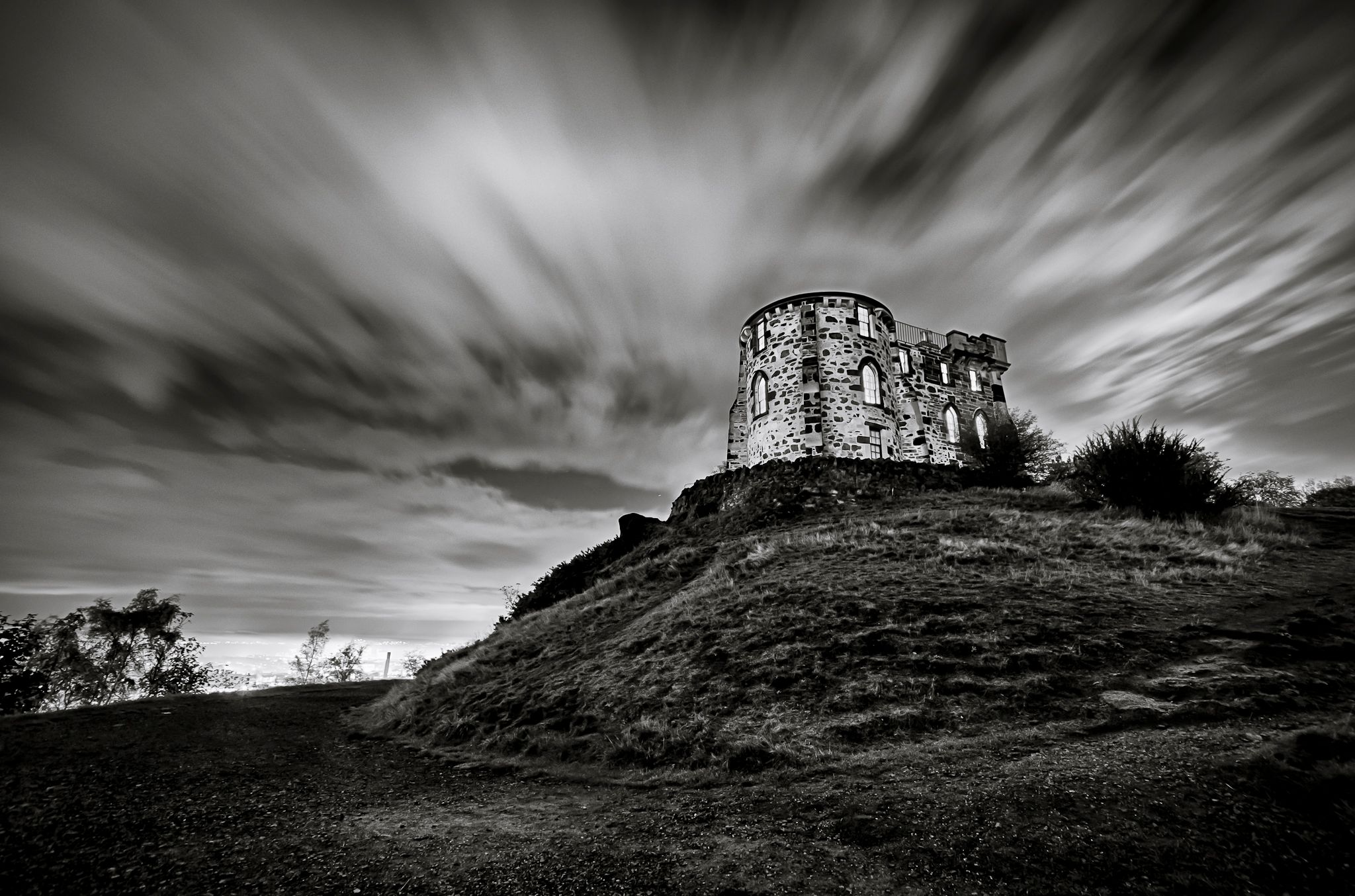 Observatory House on Calton Hill at Night, Edinburgh, United Kingdom