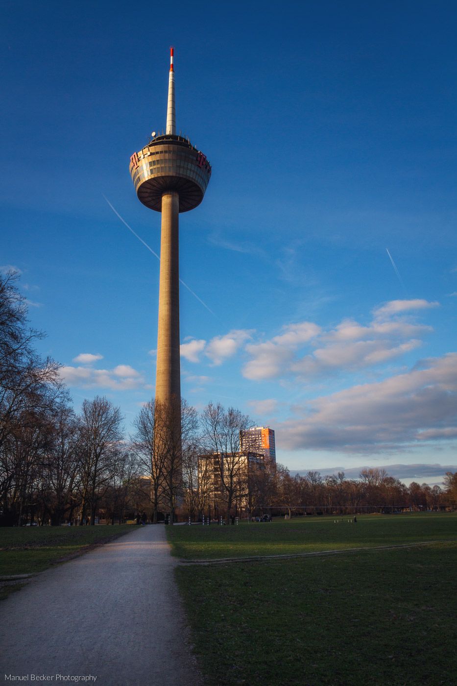 Colonius TV tower from green belt, Cologne, Germany