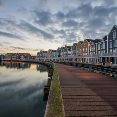 Rainbow colored houses on Rietplas, Houten, Netherlands