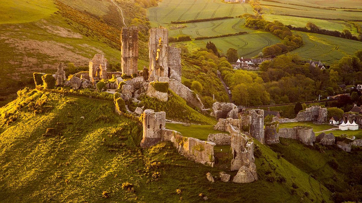 Corfe Castle at Sunrise, United Kingdom