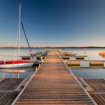 Floating dock at Arendsee., Germany