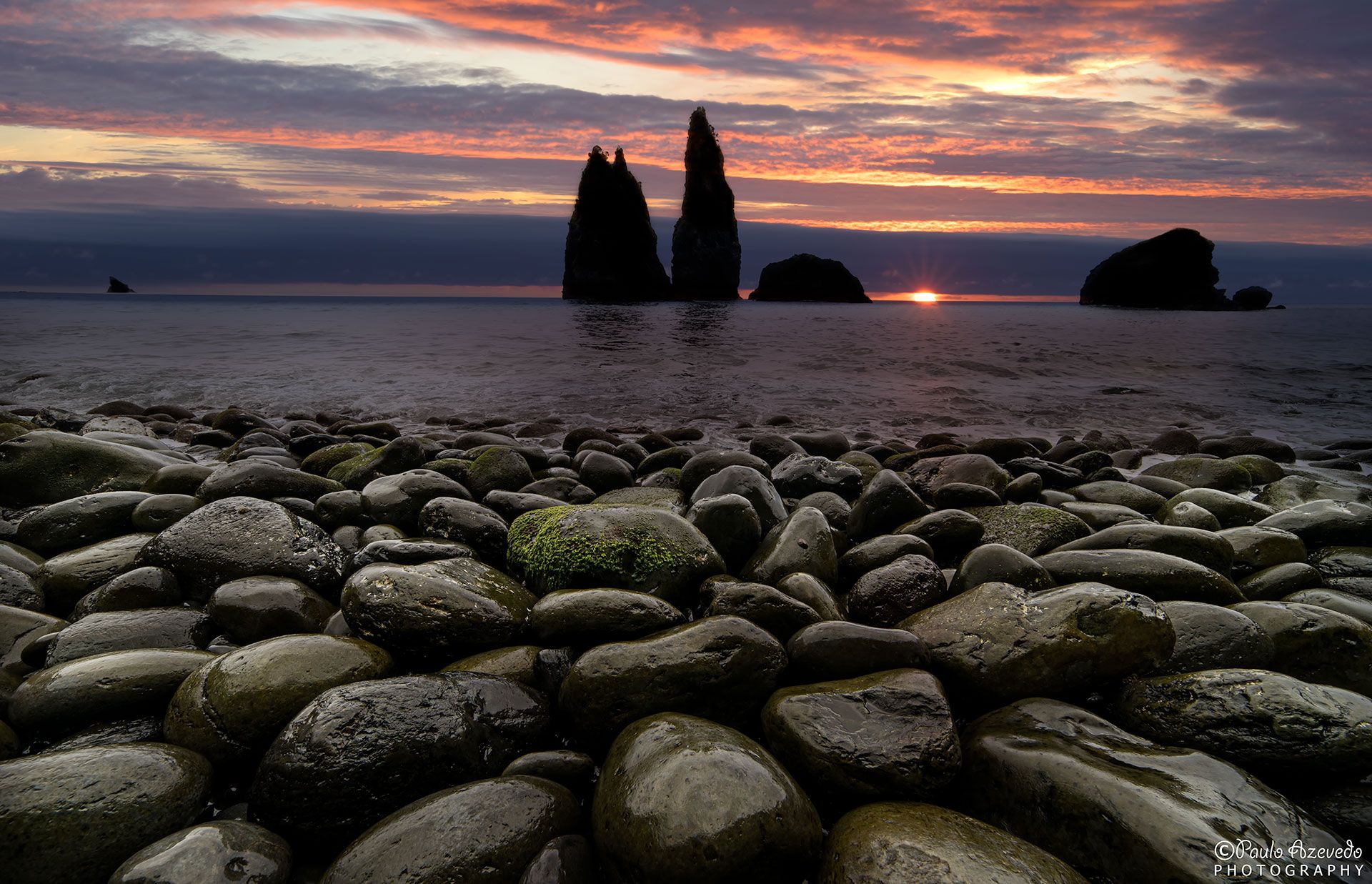 Baía da Alagoa, the black beach at sunrise, Portugal