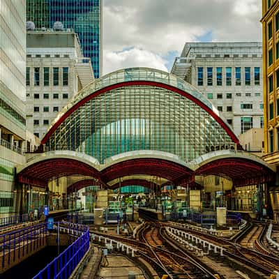 Entering Canary Wharf Dockland Light Railway Station, London, United Kingdom