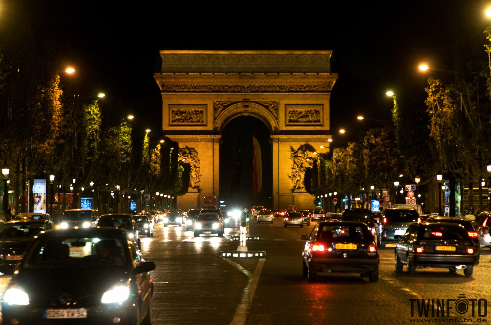 Champs elysees street view at triumphal arch, France