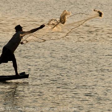 Fischer auf dem Mekong, Lao