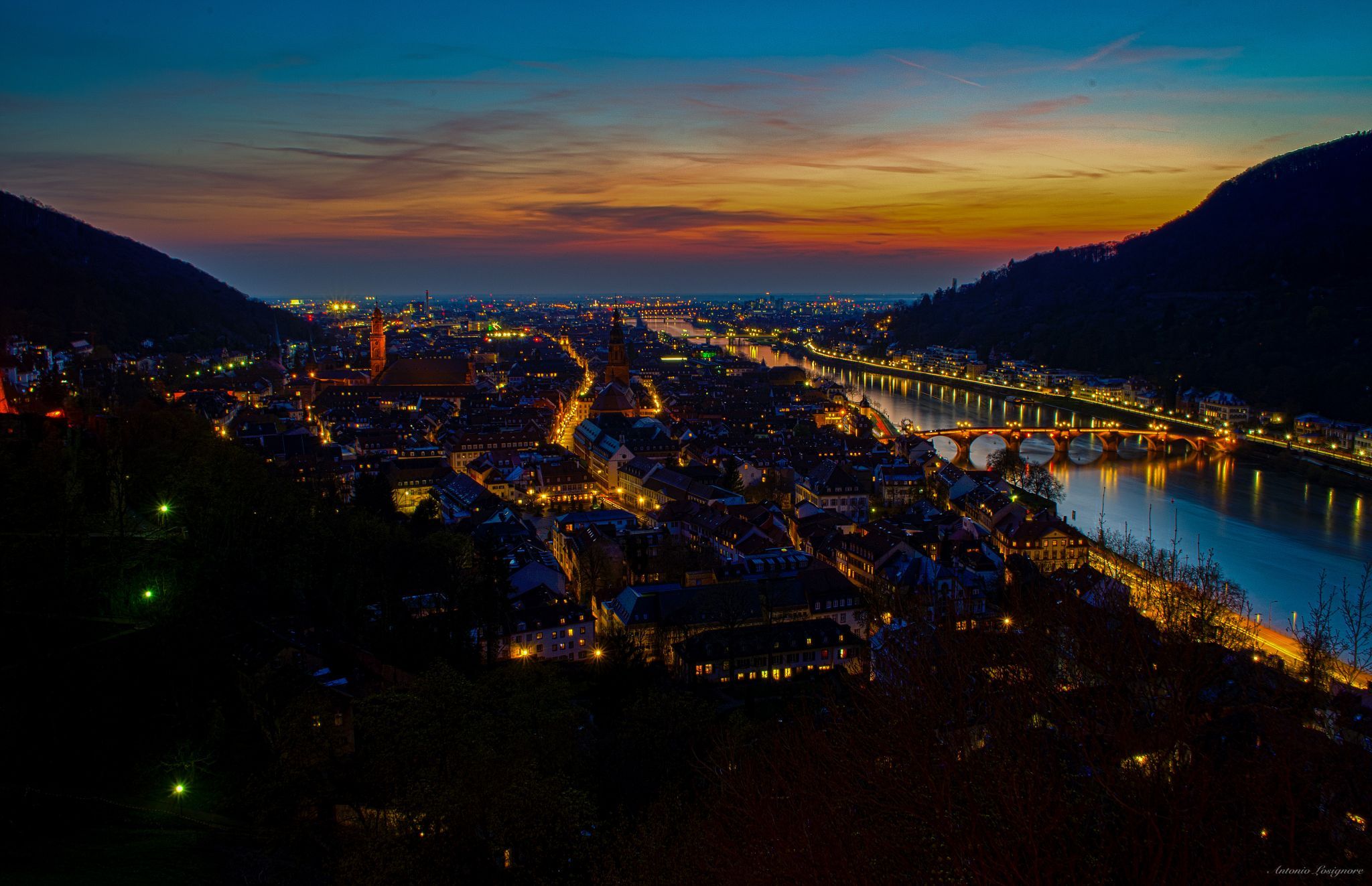 View of Neckar river and the old bridge, Germany