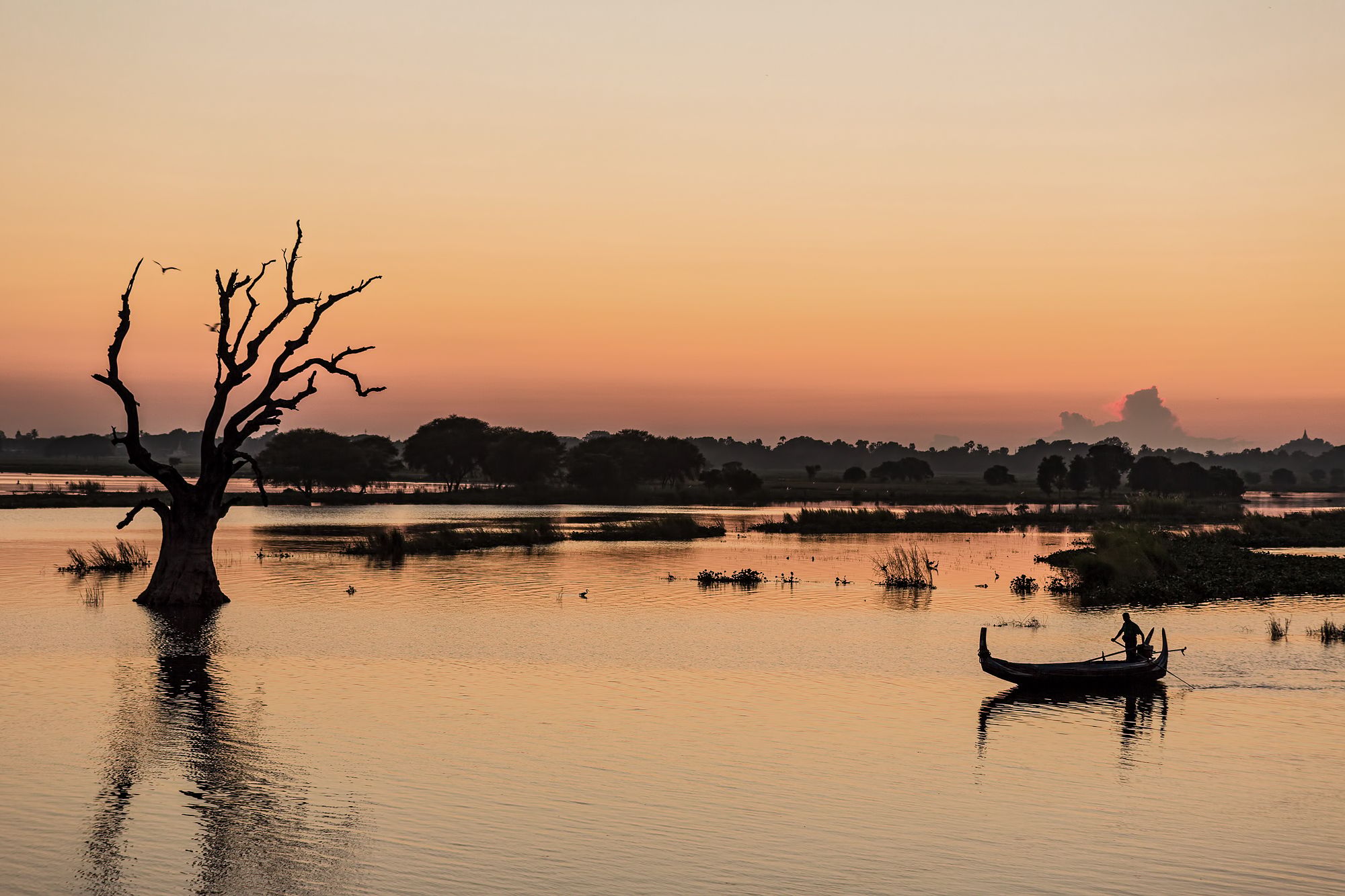 At sunset at the lake in Myanmar, Myanmar