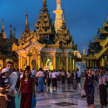 Shwedagonpagoda at the blue hour, Myanmar
