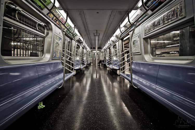 Empty E-Train at World Trade Center, New York City