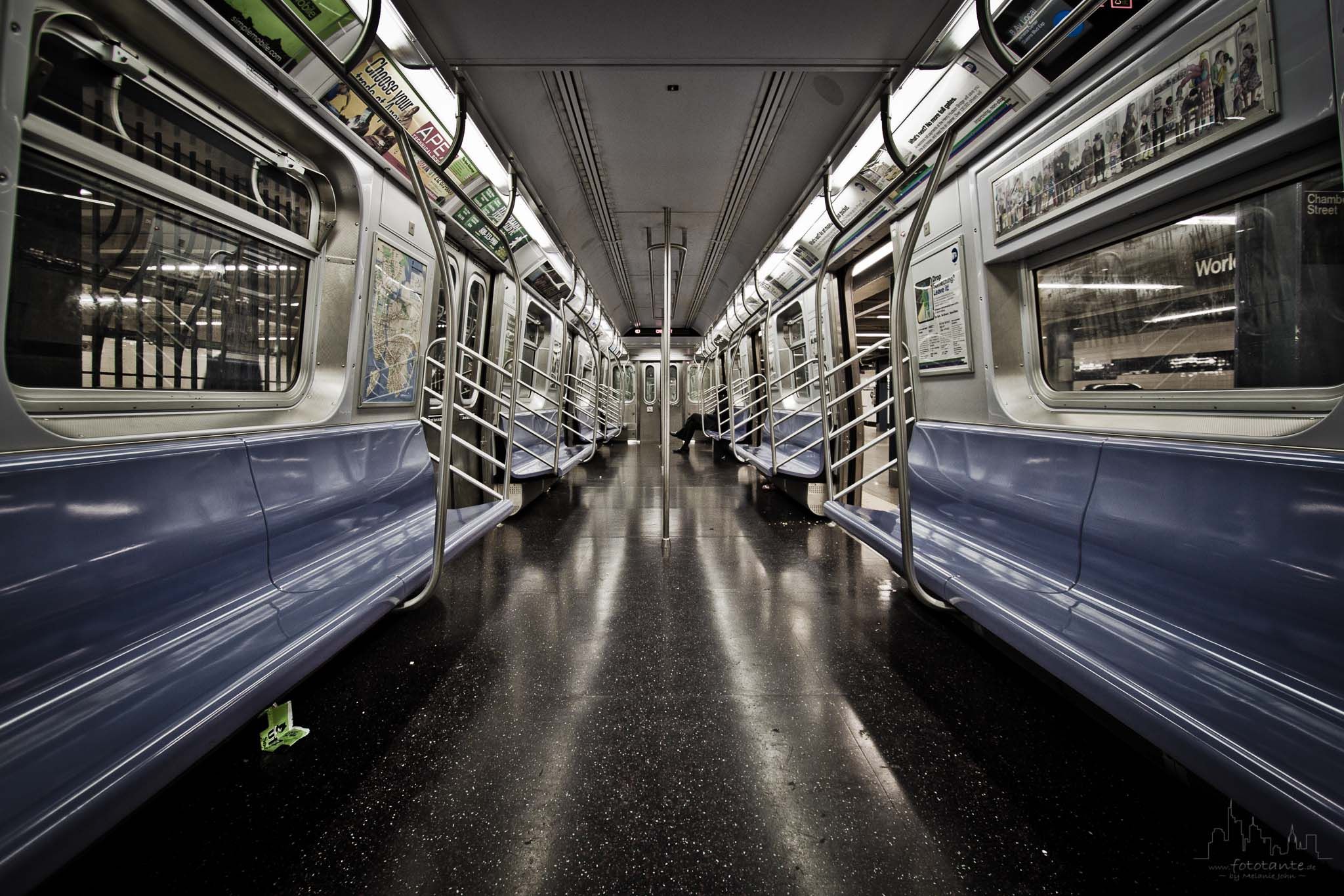 Empty E-Train at World Trade Center, New York City, USA