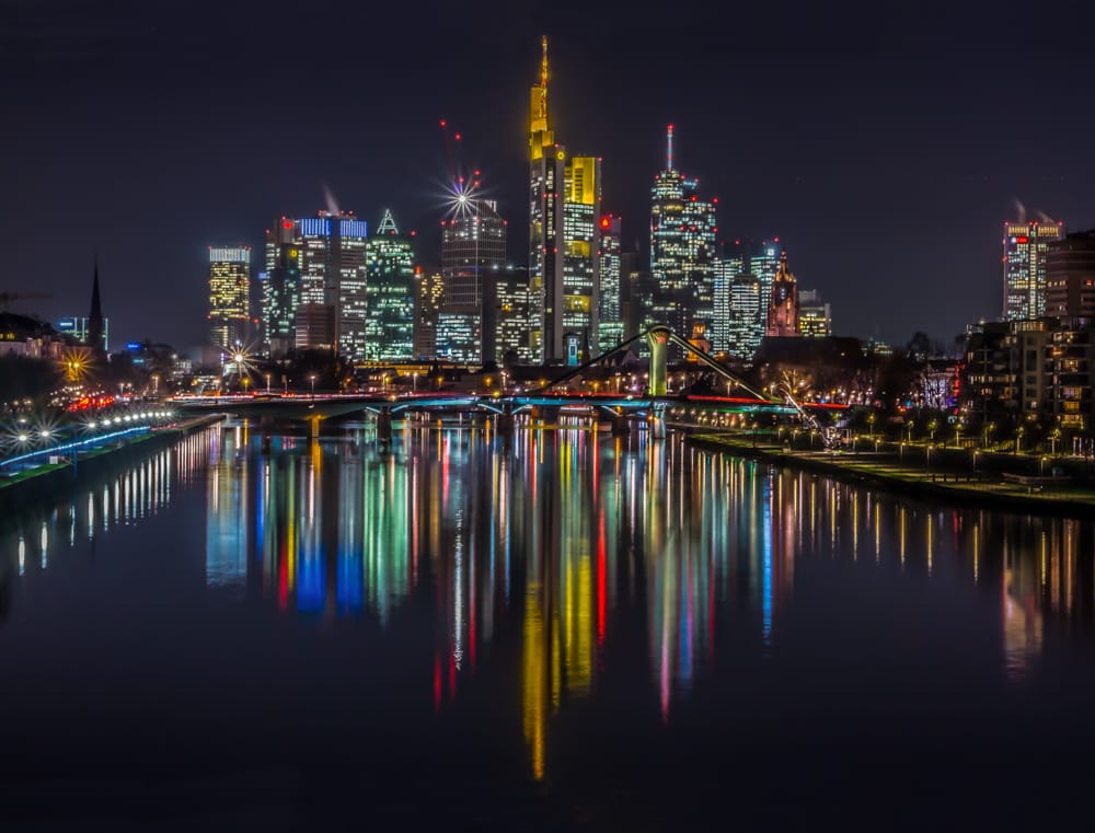 View from “Deutschherrenbridge“, Frankfurt am Main, Germany