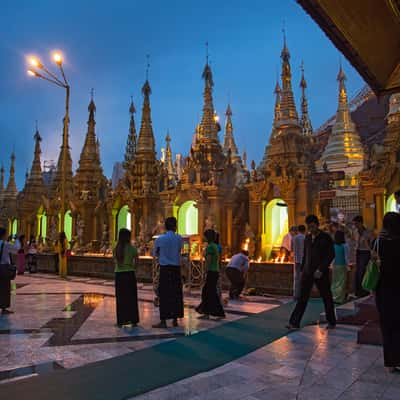 Shwedagonpagoda at the blue hour, Myanmar