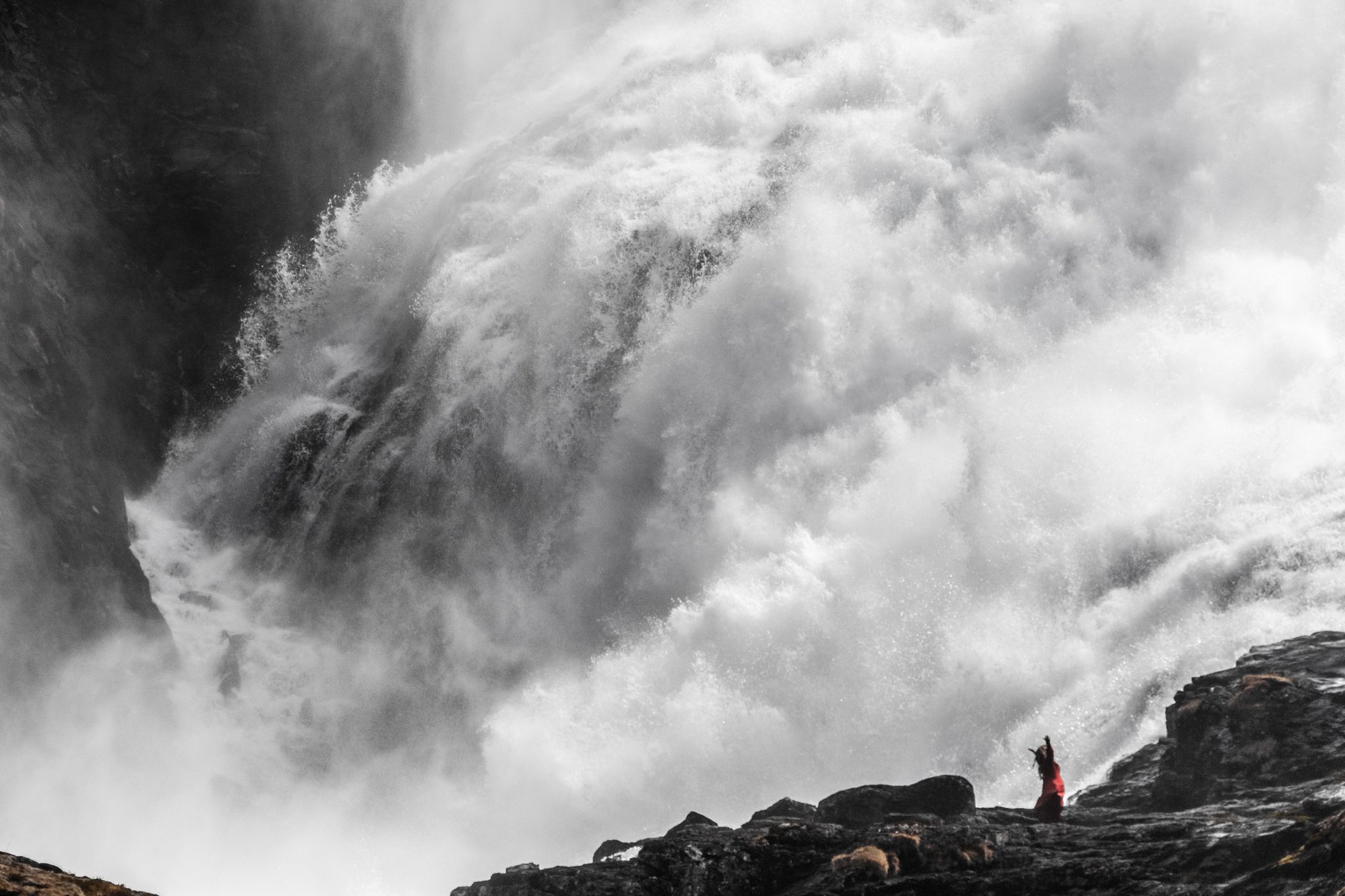 Huldra singing in front of Kjossfossen, Norway