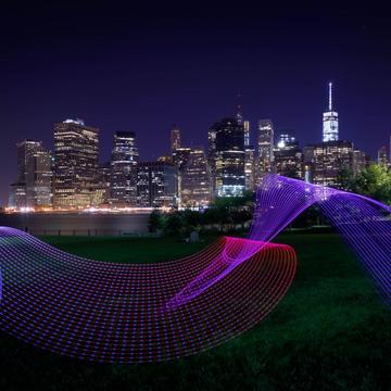New York Lightpainting Skyline with river and Meadow, USA