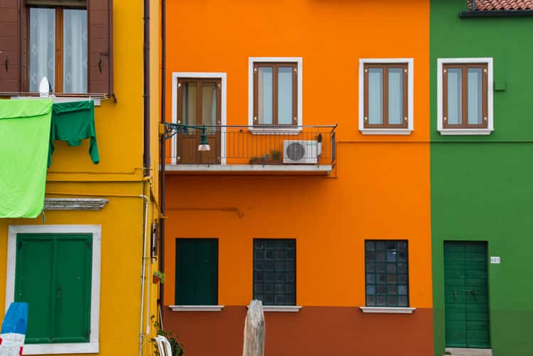 Row of colorful houses in Burano