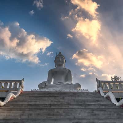 White Buddha on Top of the Hill, Thailand