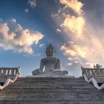 White Buddha on Top of the Hill, Thailand