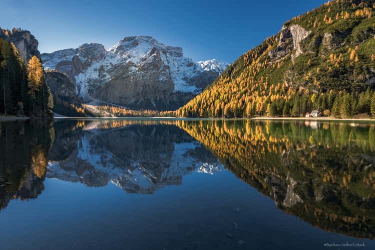 View from the Pier at Lago di Braies Prager Wildsee, Dolomites