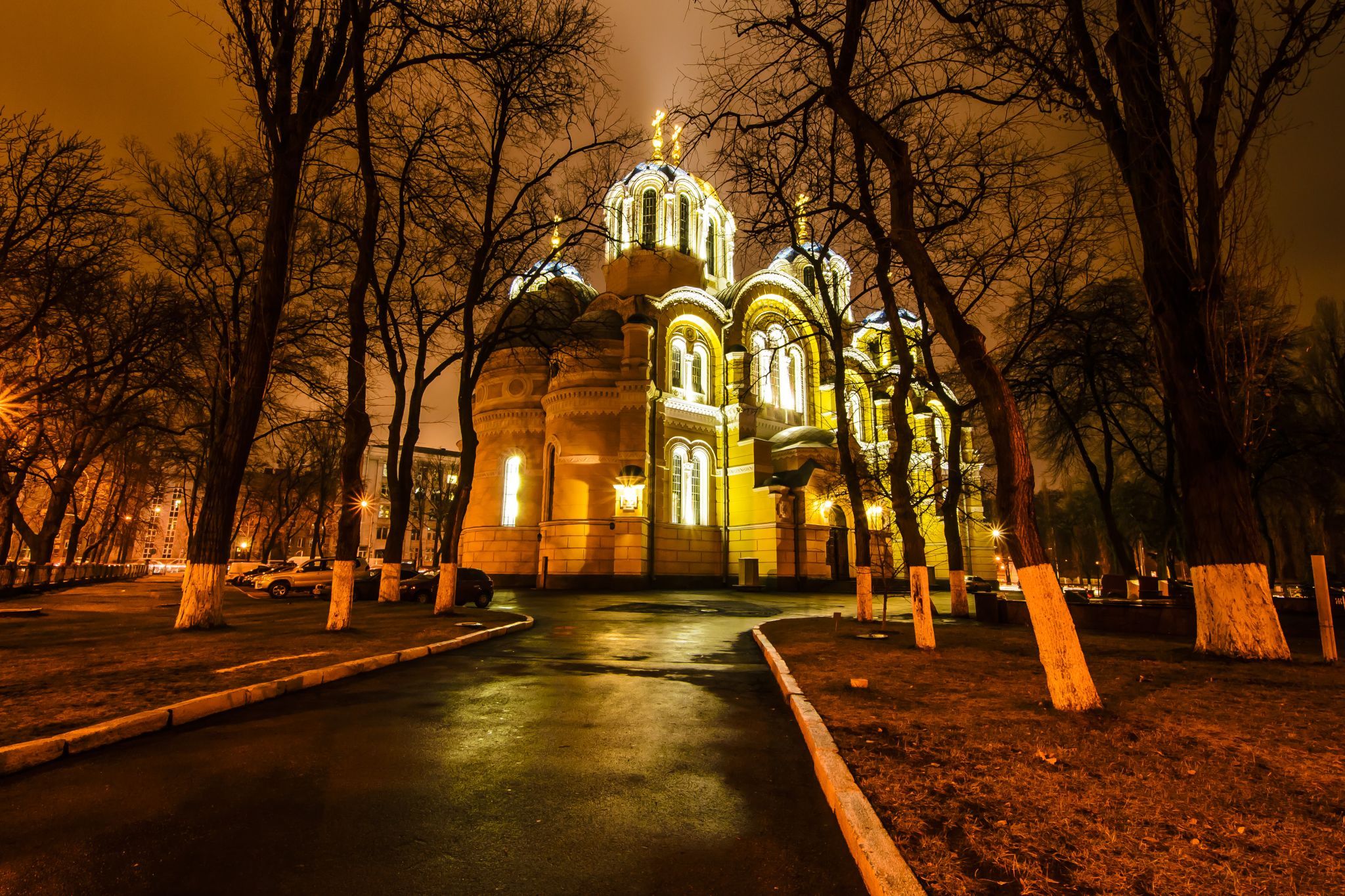 St Volodymyr's Cathedral at night, Ukraine