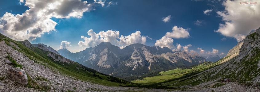 Panoramic View down to the Ehrwald Alm