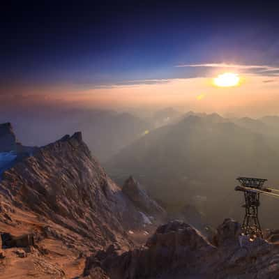 Sunset over the Tiroler Zugspitzbahn, Austria