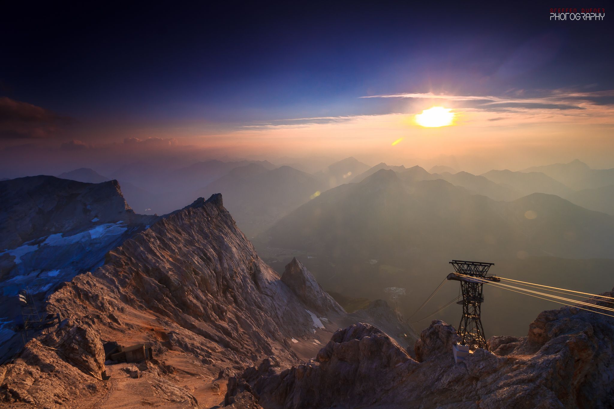 Sunset over the Tiroler Zugspitzbahn, Austria