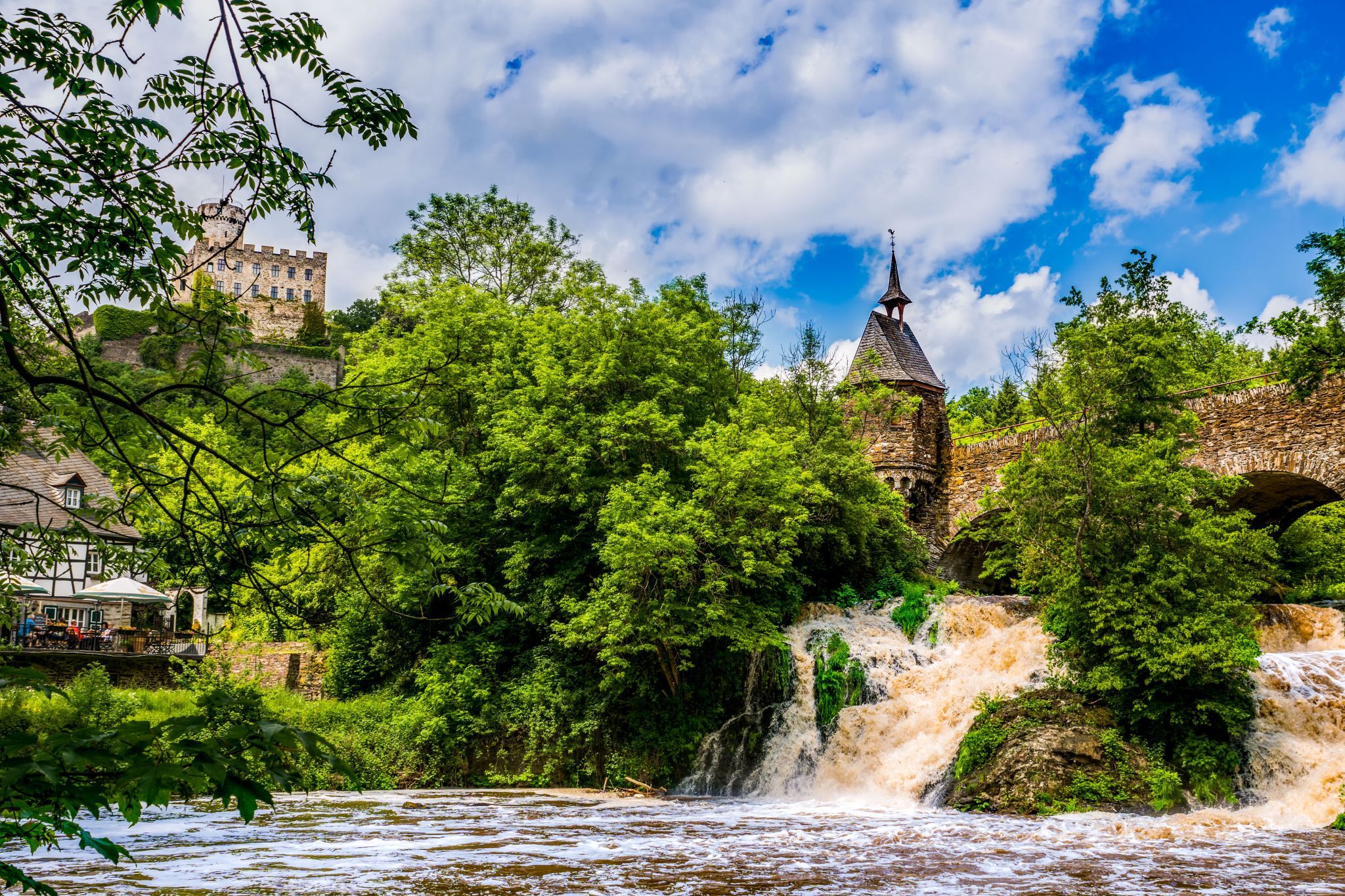 Castle Pyrmont and Waterfall, Germany