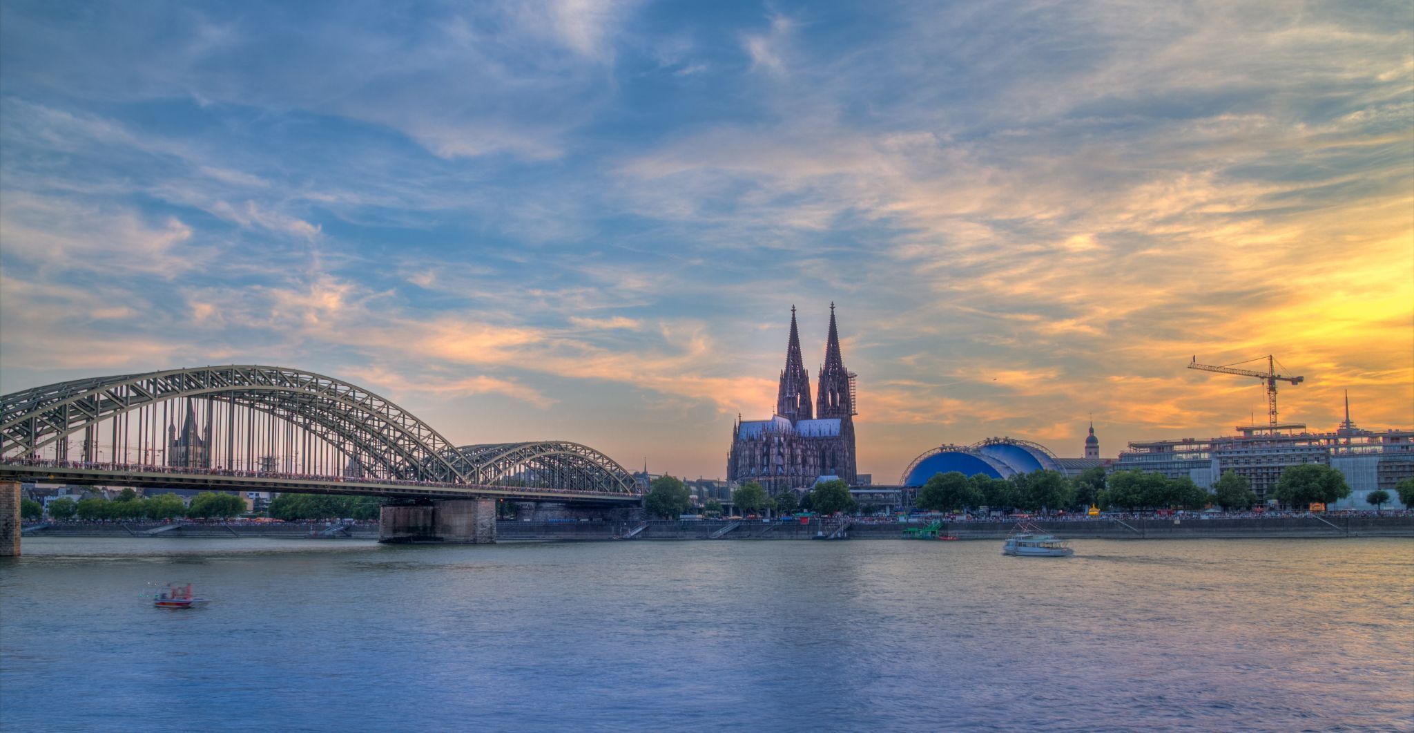 Cologne Cathedral from north of Hohenzollern Bridge, Germany