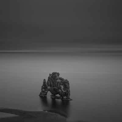 Hvitserkur at night - black and white picture, Iceland