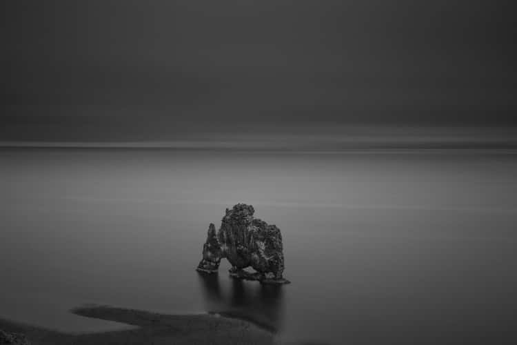 Hvitserkur at night - black and white picture