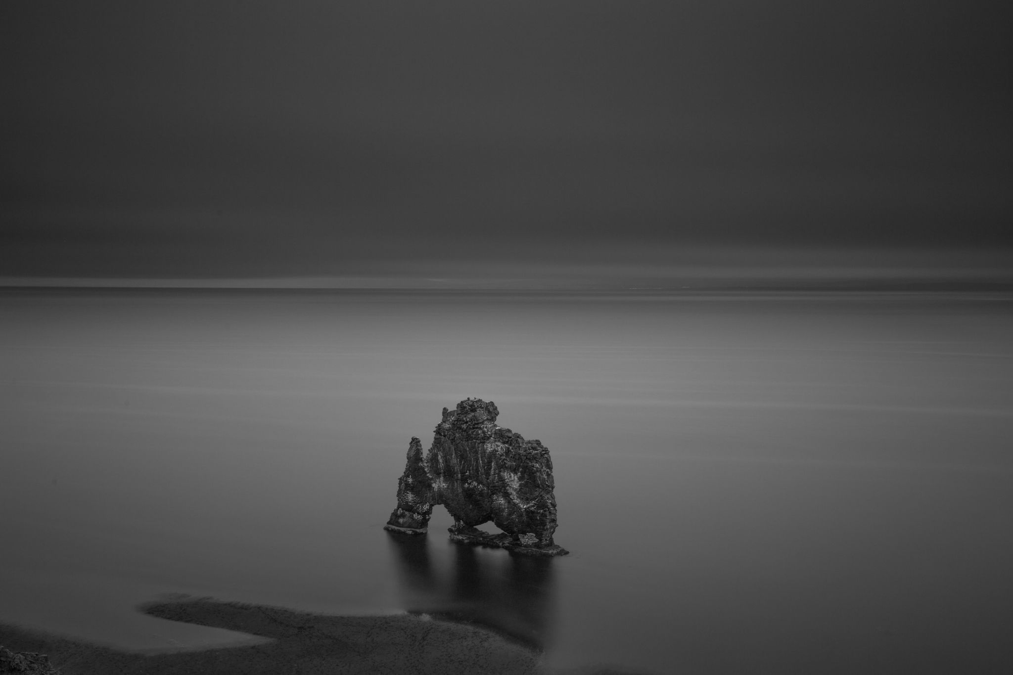 Hvitserkur at night - black and white picture, Iceland