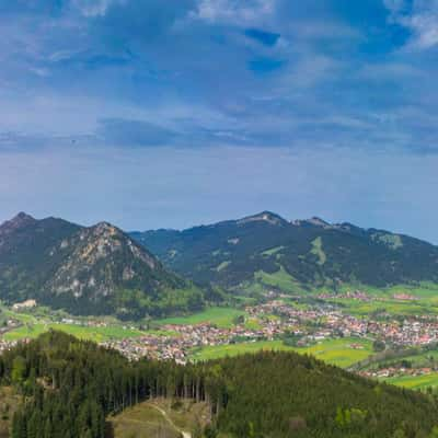 View over Pfronten from castle ruin 'Falkenstein', Germany