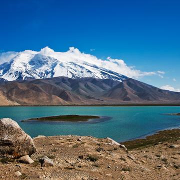 View towards Muztag Ata from Karakul Lake, Tajikistan