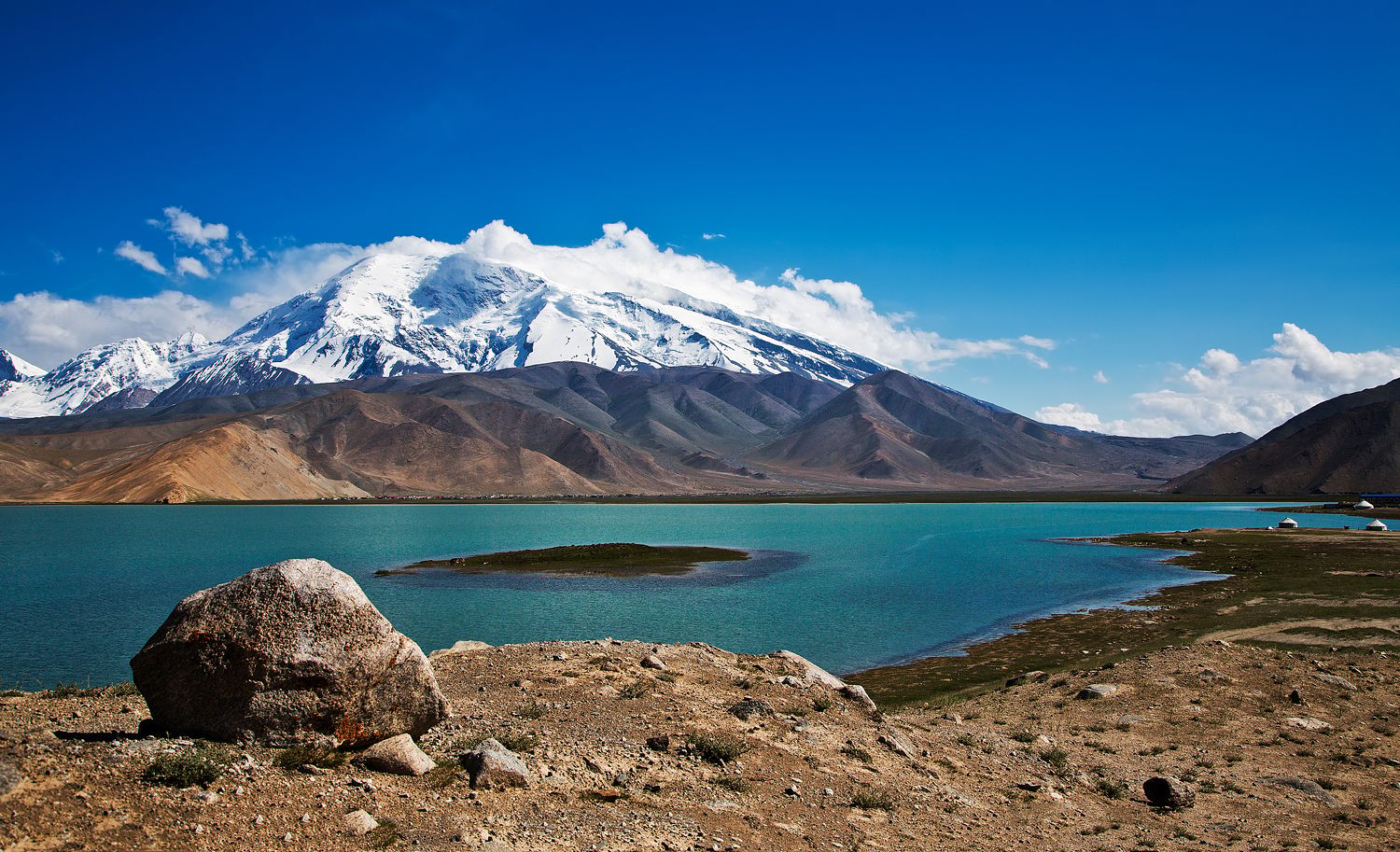 View towards Muztag Ata from Karakul Lake, Tajikistan