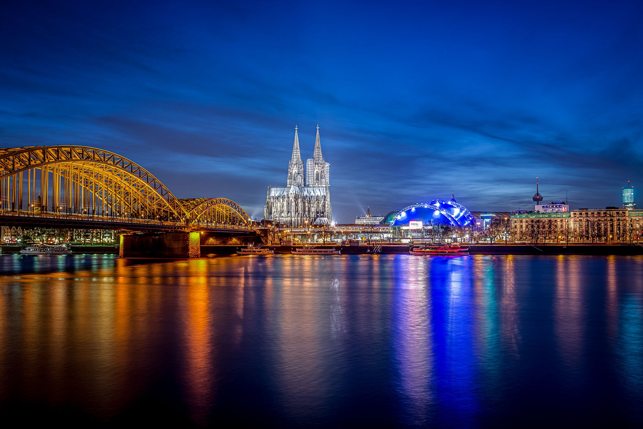 Cologne Cathedral from north of Hohenzollern Bridge, Germany