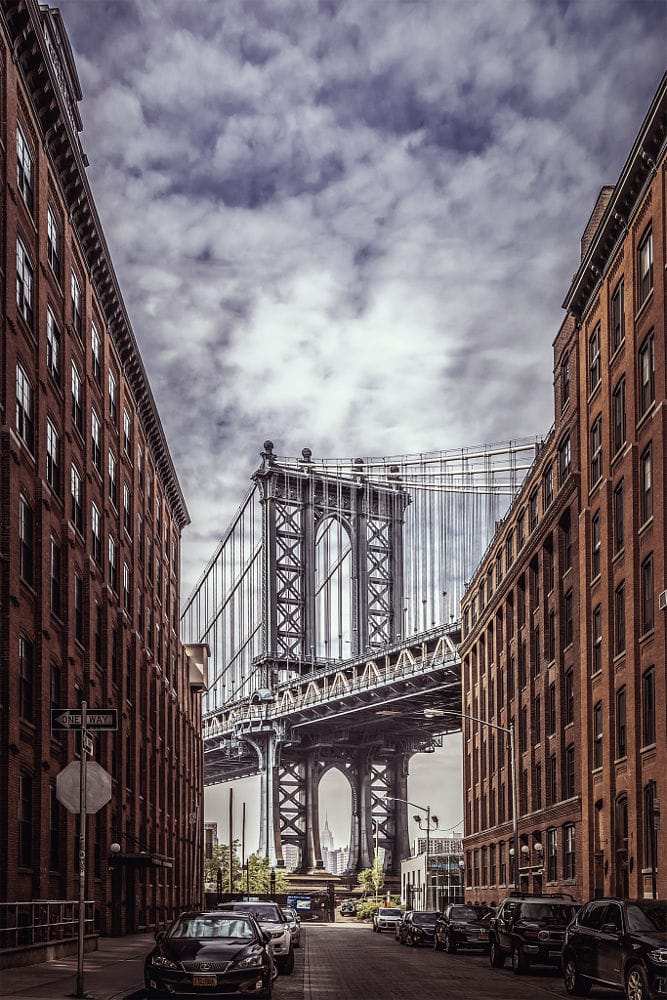 Manhattan Bridge from Washington St., New York City, USA
