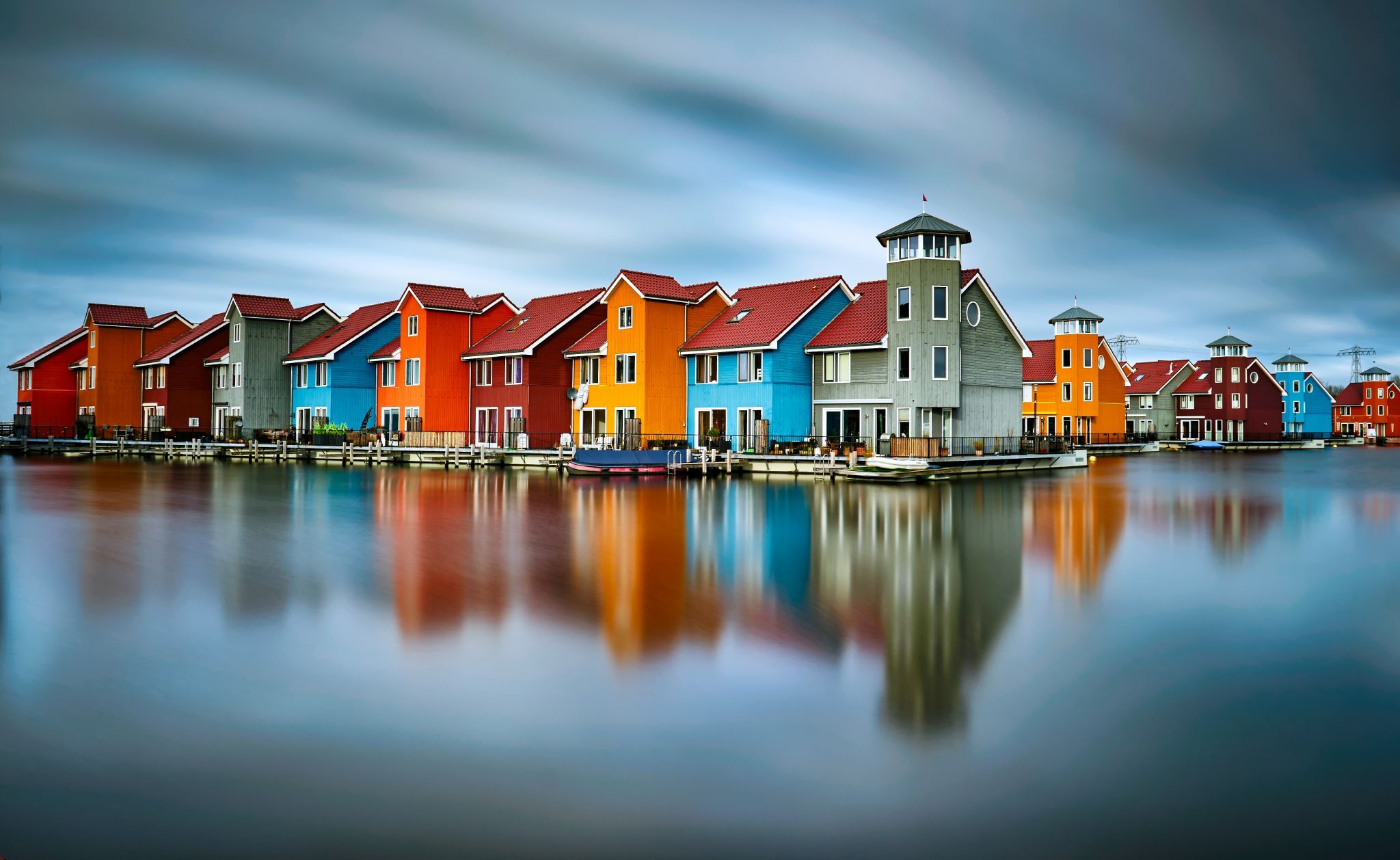 Colourful houses at Reitdiephaven, Netherlands