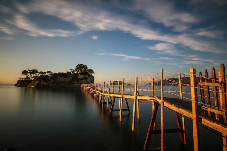 The bridge to Cameo Island at Agios Sostis, Zakynthos