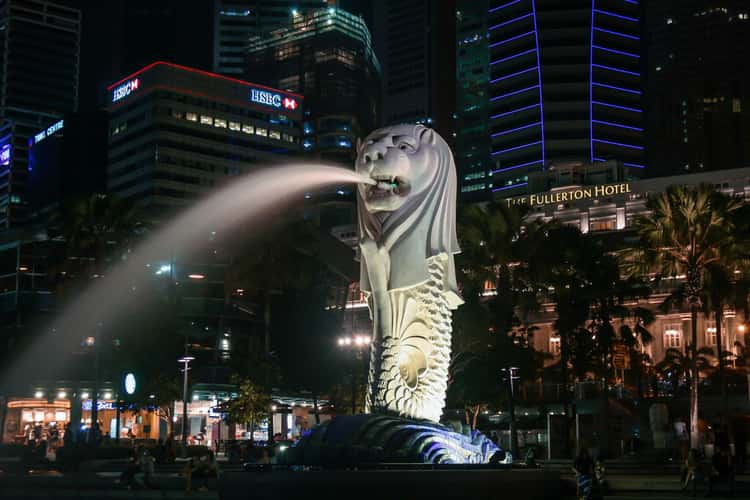 The Merlion Spouting Water