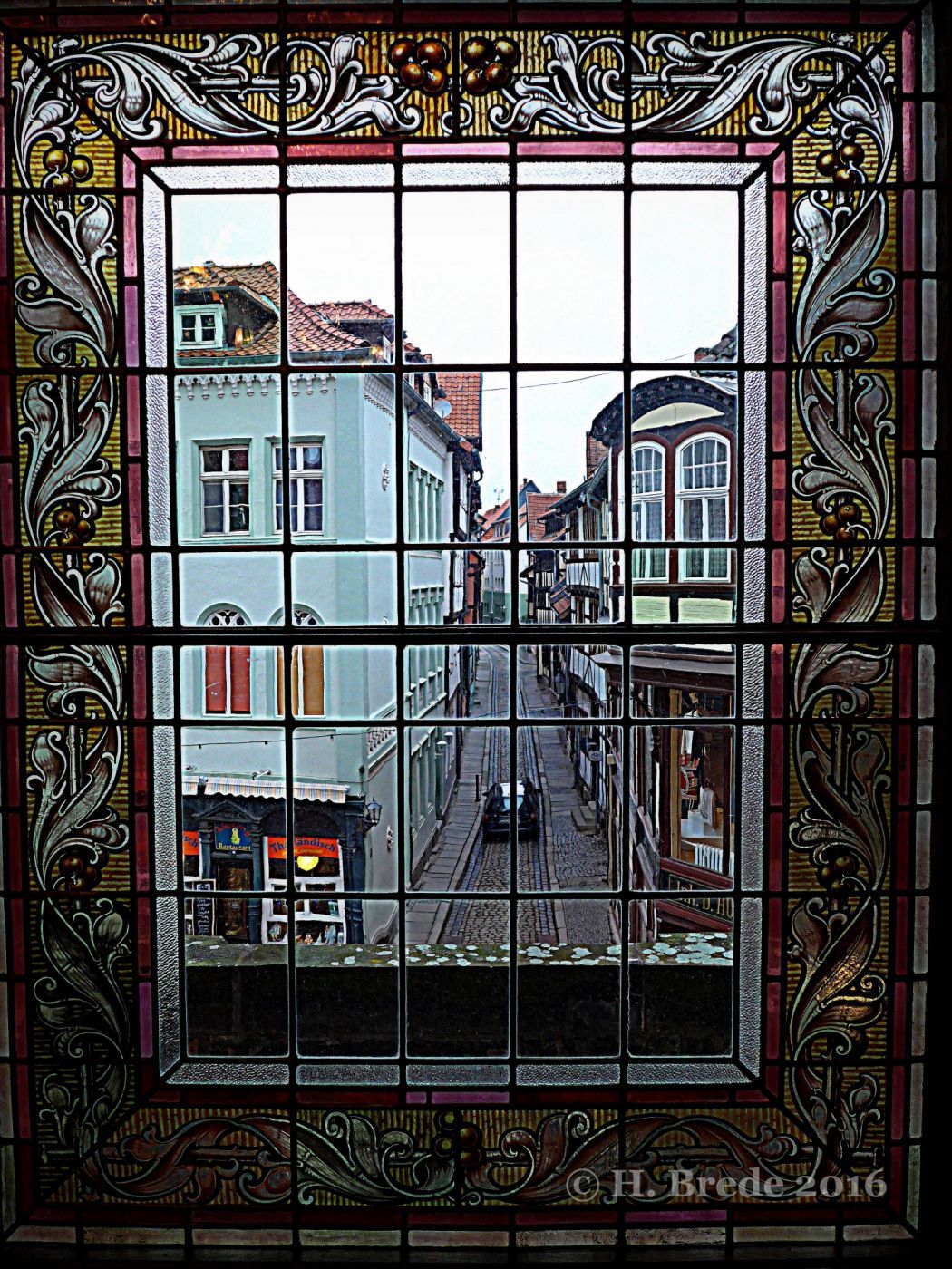 View out of the town hall of Quedlingburg, Germany