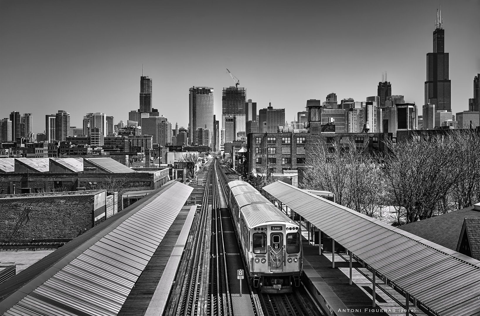 Chicago Skyline from Ashland CTA station, USA