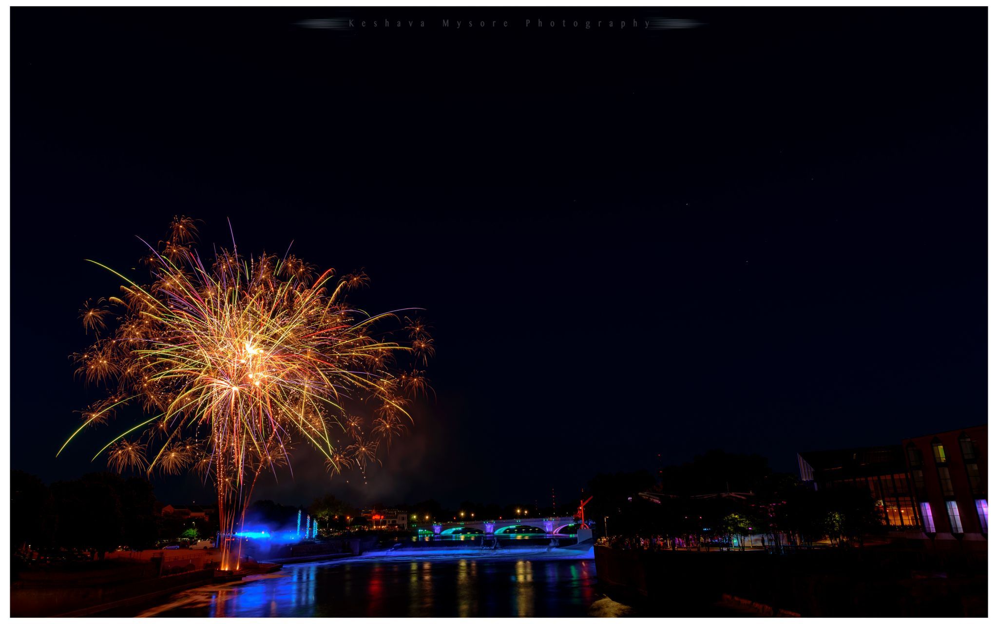 South Bend, Indiana river lights from Colfax bridge, USA