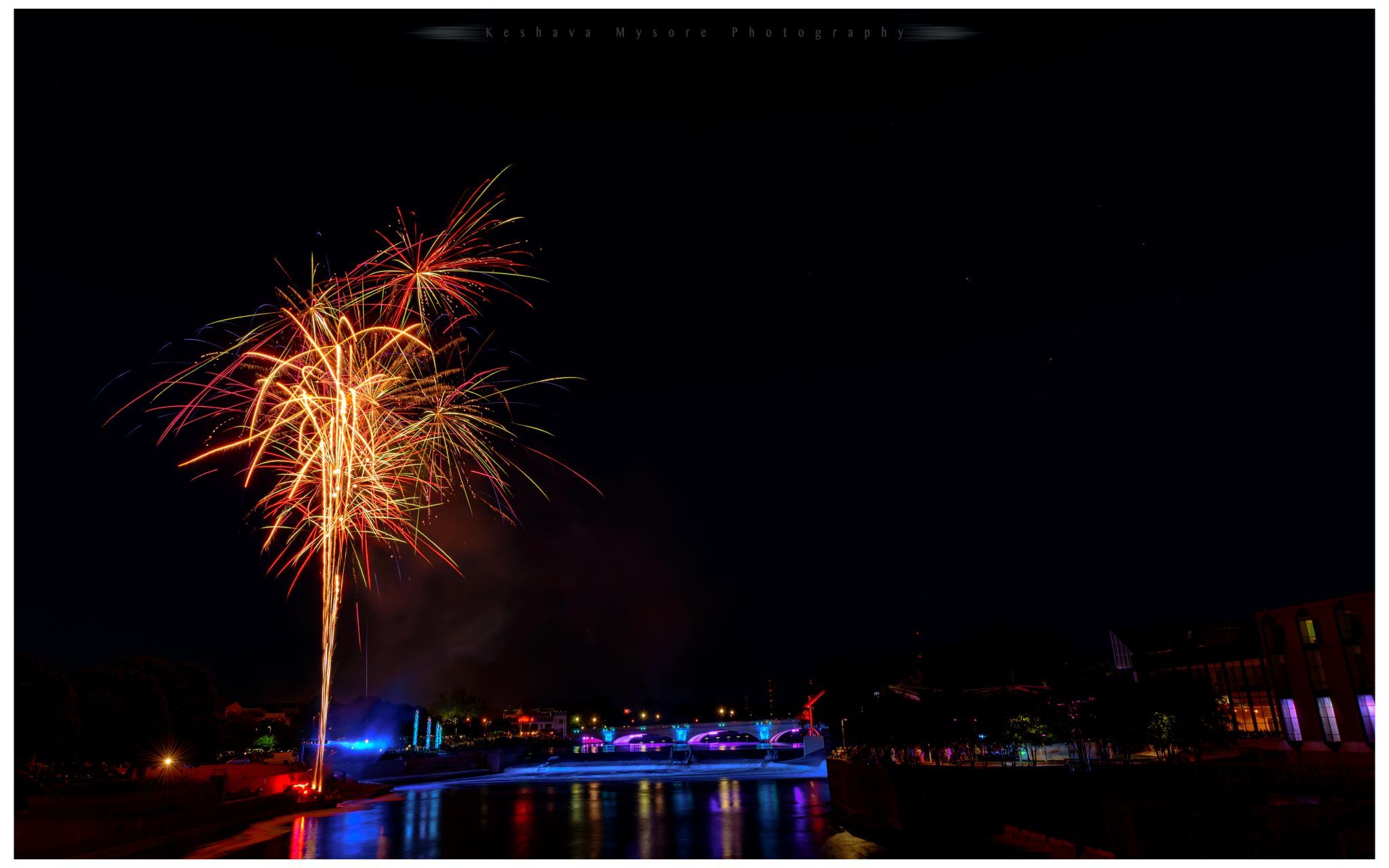 South Bend, Indiana river lights from Colfax bridge, USA