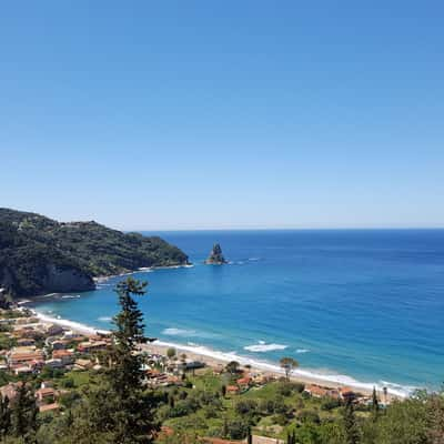 agios gordios beach view standing rock, Greece