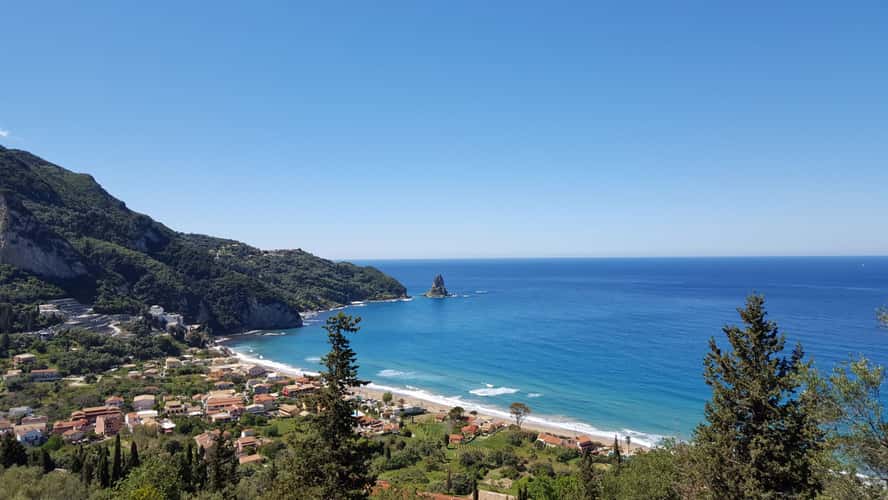 agios gordios beach view standing rock