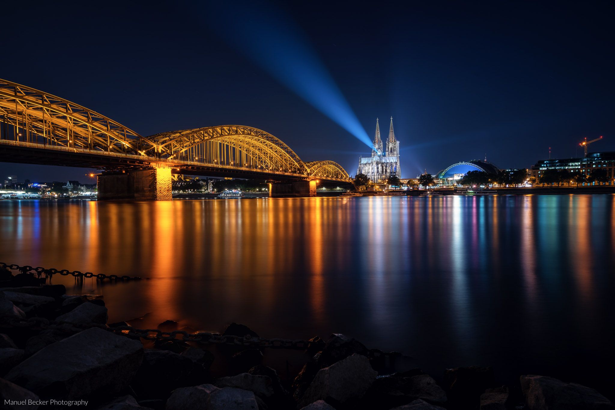 Cologne Cathedral from north of Hohenzollern Bridge, Germany