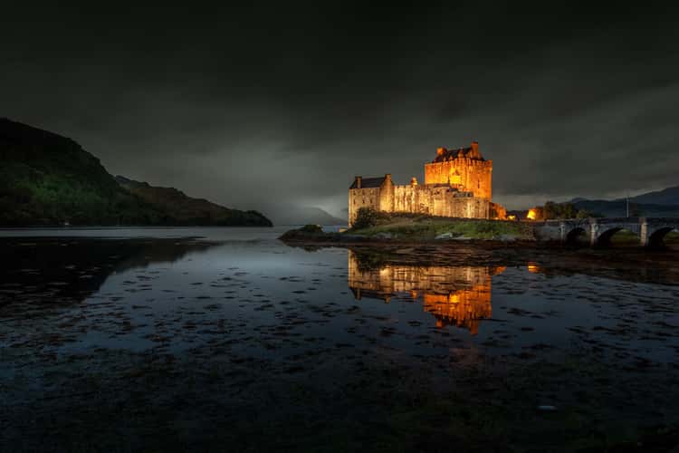 Side view of Eilean Donan Castle, Scotland