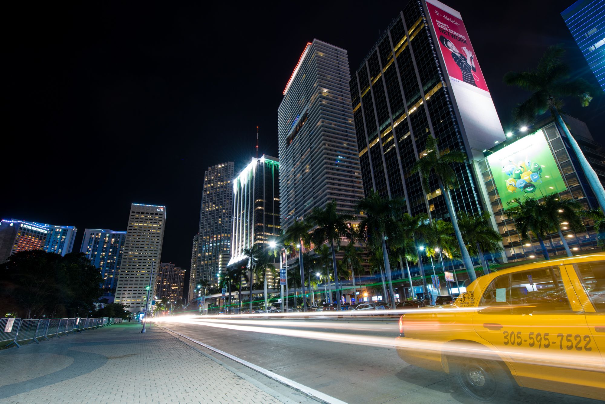 Traffic Light Trails On Biscayne, USA